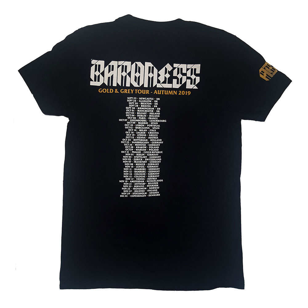 Baroness - Gold & Grey Dateback Heren Tshirt - Zwart